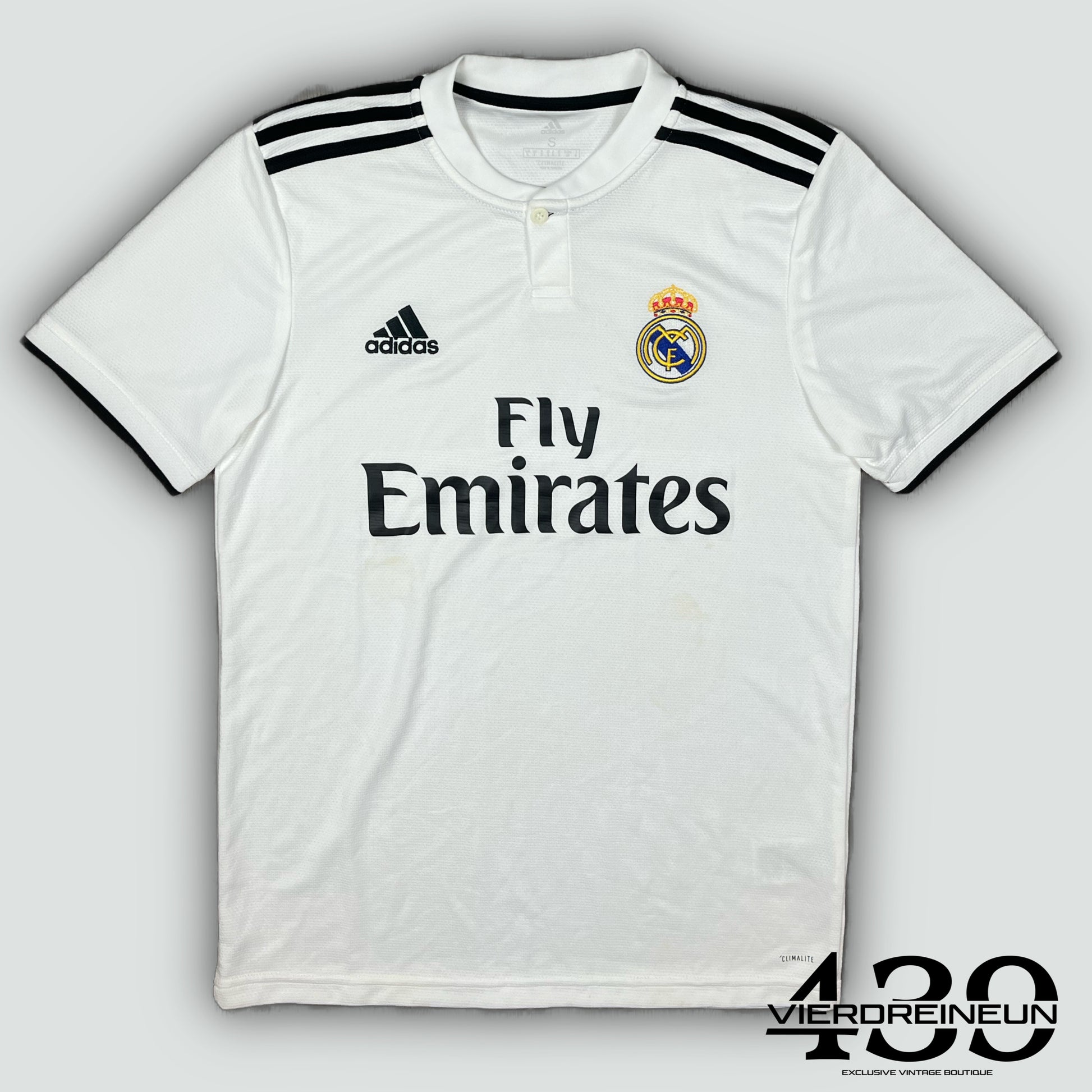 white Adidas Real Madrid 2018-2019 home jersey {S}