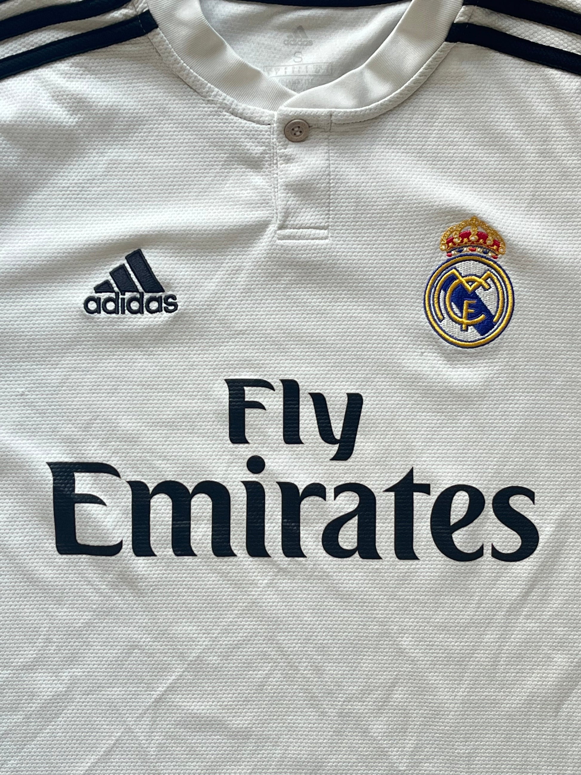 white Adidas Real Madrid 2018-2019 home jersey {S}