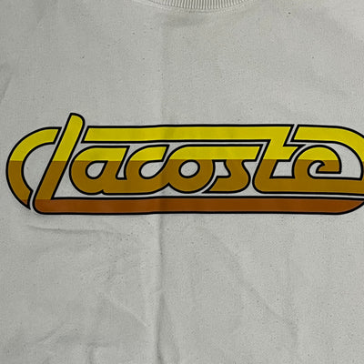 yellow Lacoste spellout sweater {M}