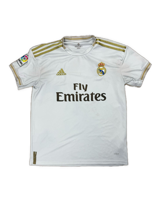 white Adidas Real Madrid home jersey {M}