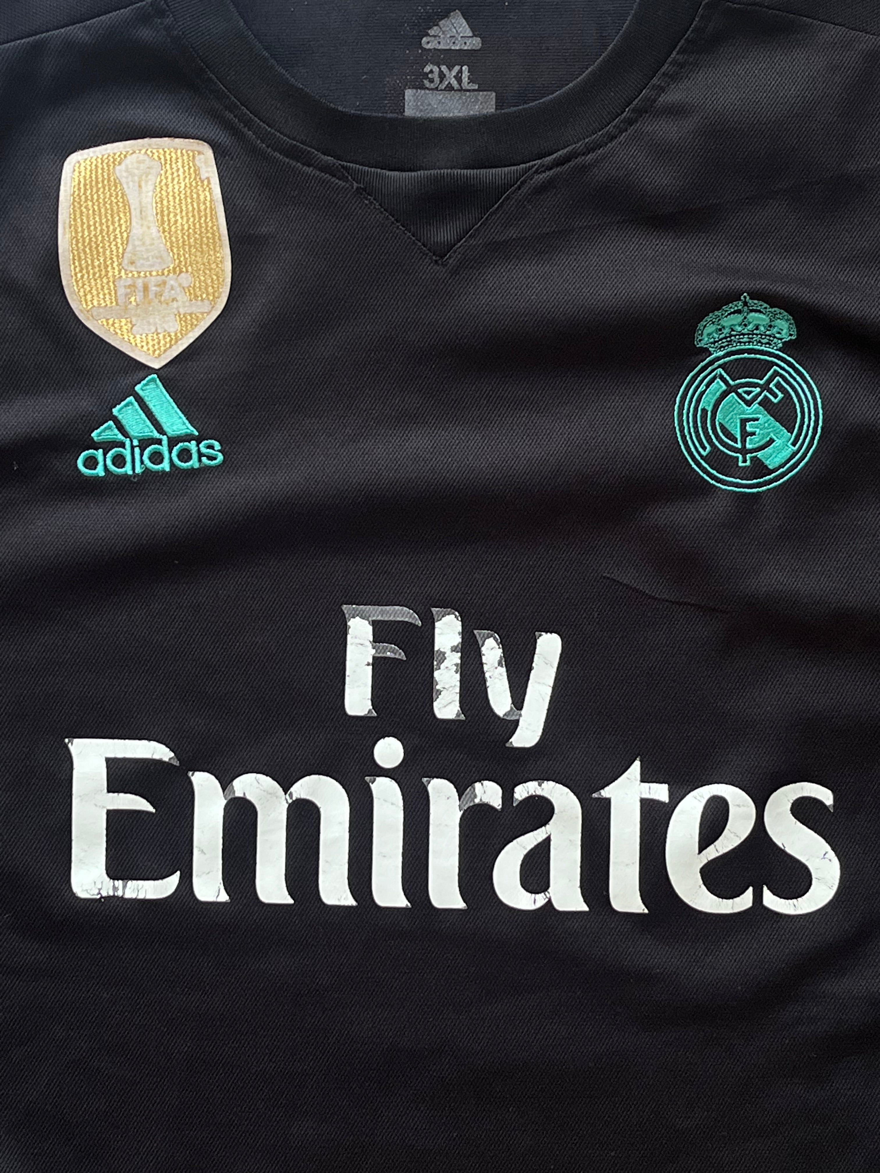 black Adidas Real Madrid 2017 2018 away jersey XXL vierdreineun