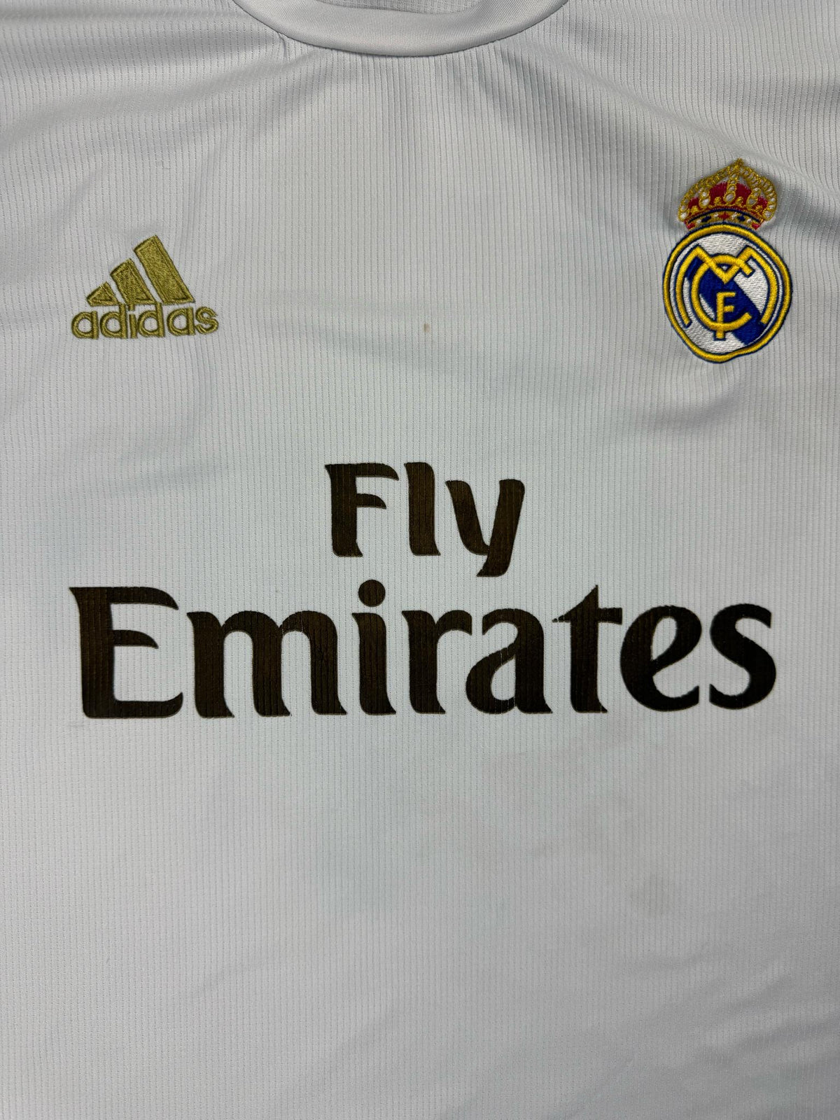 white Adidas Real Madrid home jersey {M}