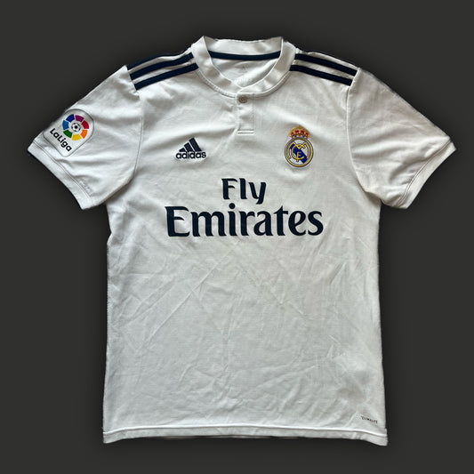 white Adidas Real Madrid 2018-2019 home jersey {S}