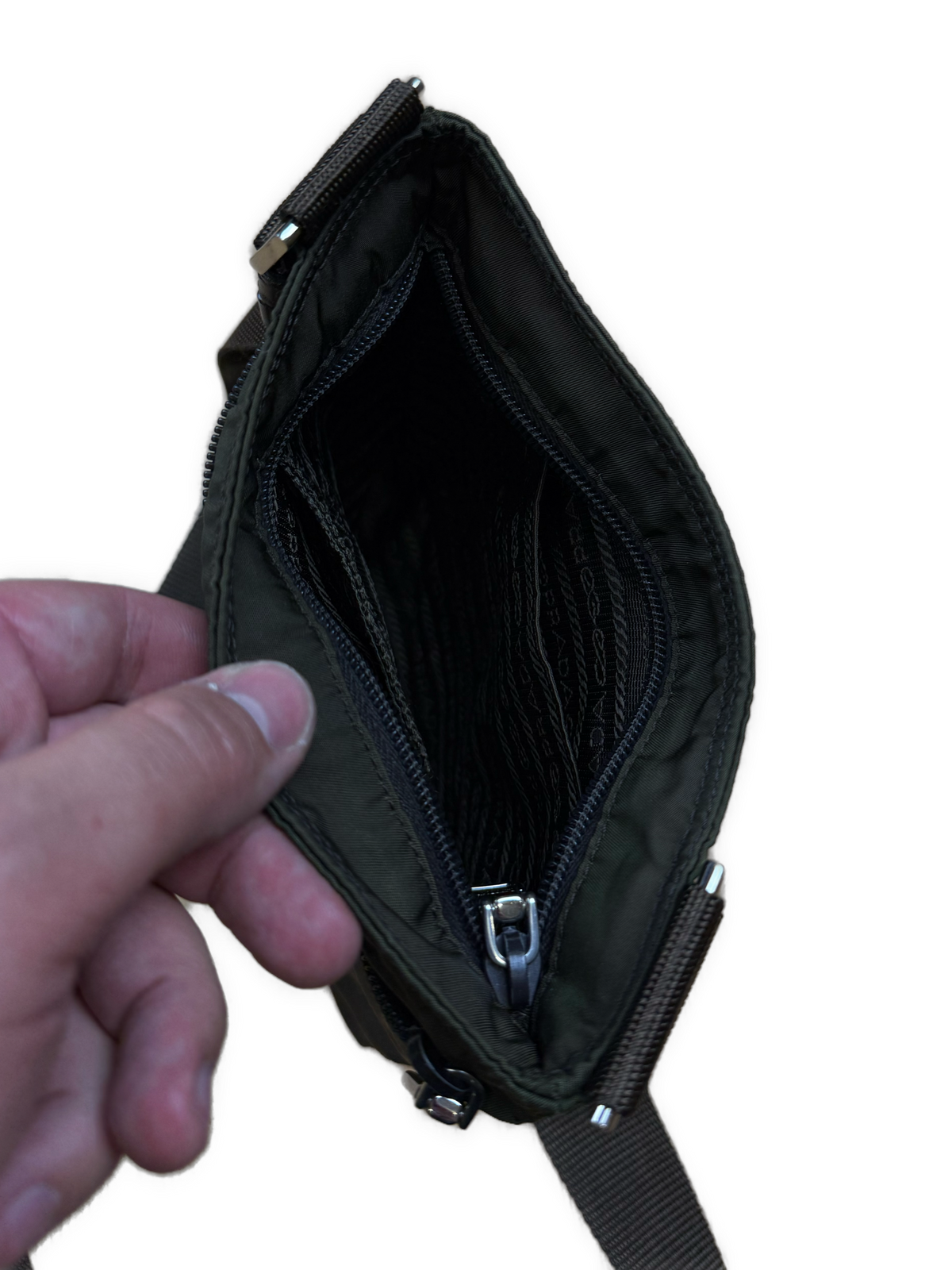 vintage khaki Prada slingbag